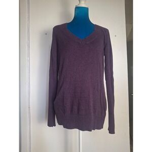 Mossimo Supply Co Womens Purple V-Neck Cotton Knit Sweater XL Long Sleeve